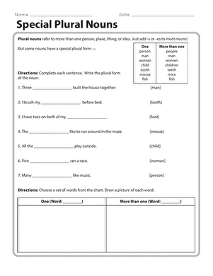 form synonym reference Worksheet Nouns   Education.com Plural Special