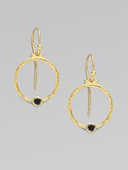 24K yellow gold and black diamond earrings