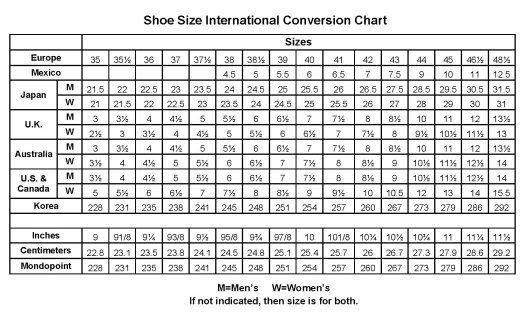 kids shoe size conversion chart