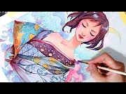 Panas WATERCOLOR TUTORIAL ART NOUVEAU Inspired Watercolor Illustration , terbaru!