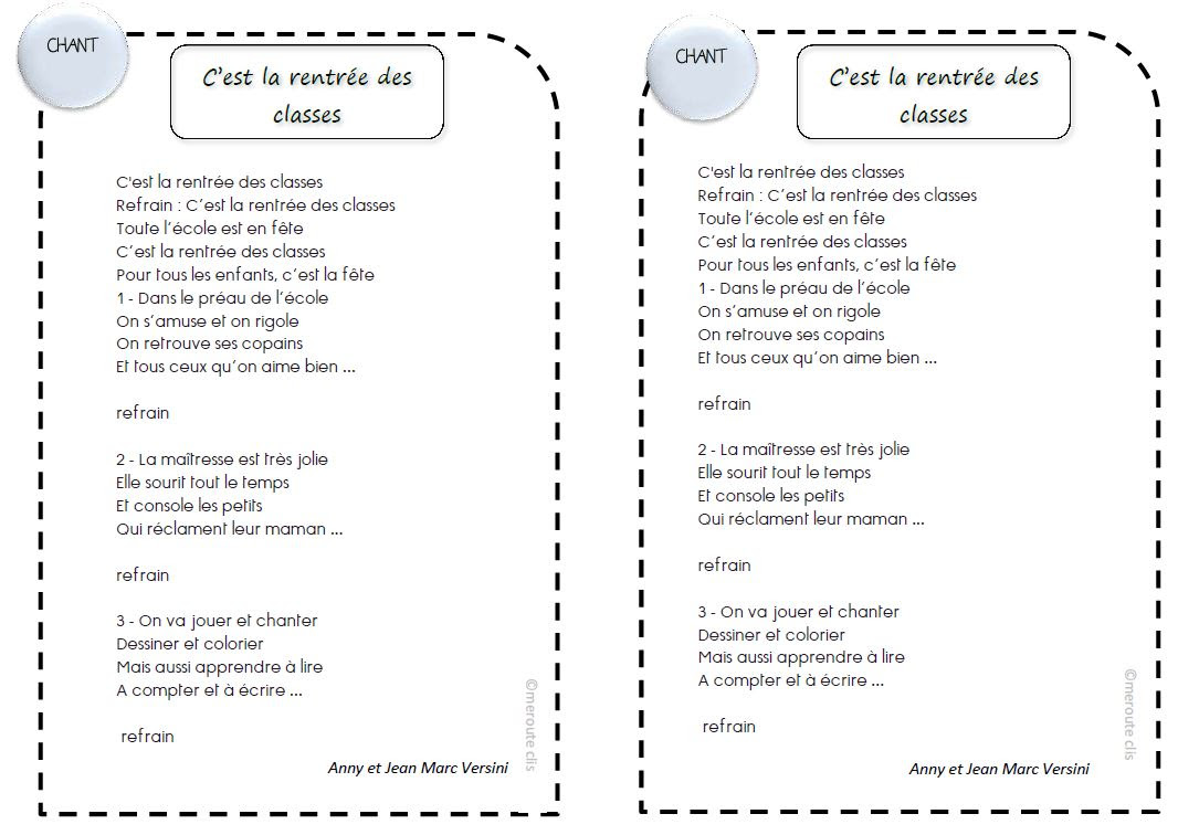 Chant C Est La Rentree Des Classes Versini Meroute En Clis