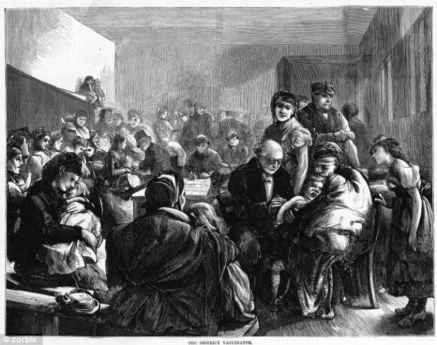 A doctor in England vaccinates children against smallpox in 1871: The highly contagious disease was fatal in up to 30 per cent of cases before it was eradicated in 1979.