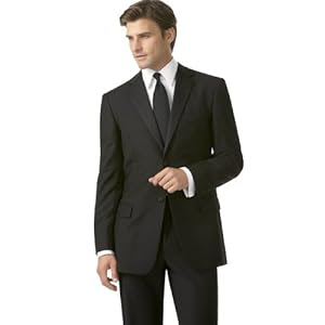 BCBG Tuxedo, Two Button Black Solid Wool Slim Fit