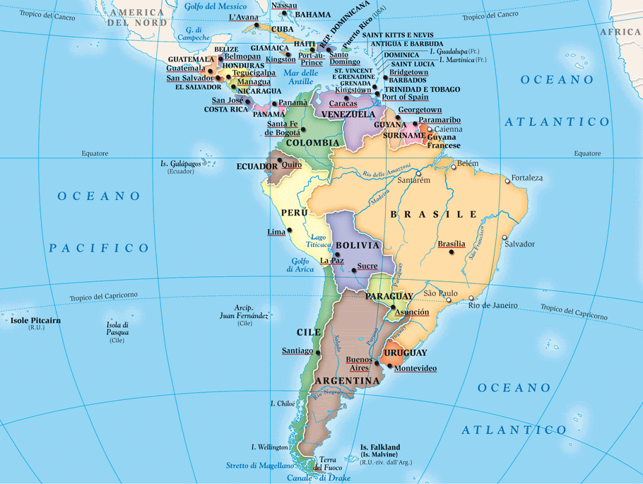 Mappa Geografica America