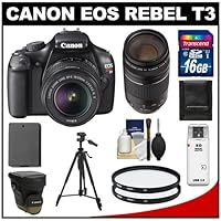 Canon EOS Rebel T3 12.2 MP Digital SLR Camera Body & EF-S 18-55mm IS II Lens with 75-300mm III Lens + 16GB Card + Battery + Case + Filters + Tripod + Cleaning & Accessory Kit