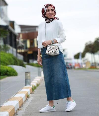 Outfit Hijab Rok Jeans