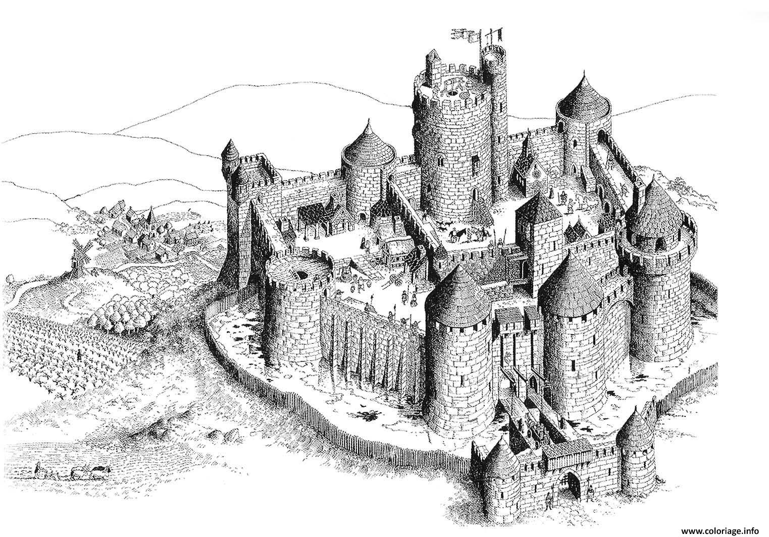 Coloriage Chateau Fort Du Moyen Age Dessin   Imprimer