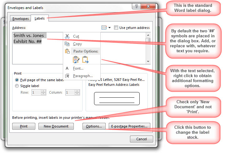 Numbered labels