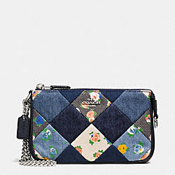 LARGE WRISTLET 19 IN DENIM PATCHWORK - COACH f57609 - SILVER/MIDNIGHT MULTI