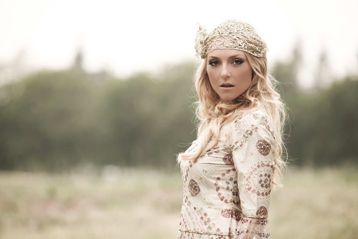 GOLD Lace Bridal Juliet Cap, Sequine Lace and Bridal Headpiece with Wired Flower Accent, Ready to Ship - veiledbeauty