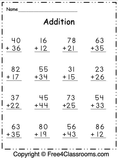 Adding with 2 digit numbers; double digit addition math worksheet twisty noodle worksheets library