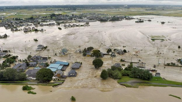Floodwater in Joso, Japan