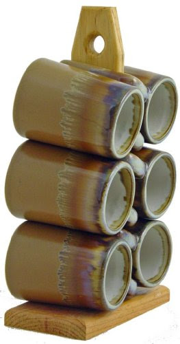 Set Of Six (6) PADILLA & PRADO STONEWARE - 14 Ounce Coffee/Tea Cup Dinnerware Beer Stein Mugs & Mug Tree