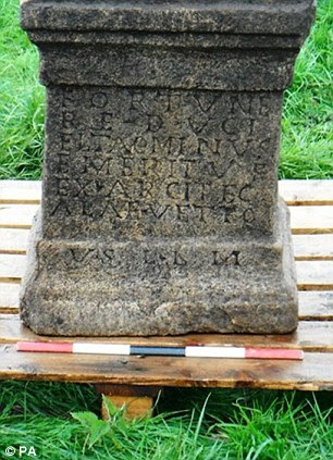 Elsewhere on the site, an inscribed altar (pictured) dedicated to the Roman Goddess Fortune the Home-bringer, was also unearthed