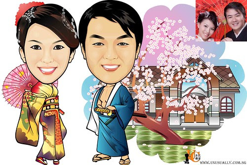 Custom Caricature Japanese Theme Couple Drawing (Digital Caricature)