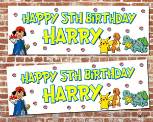 Brands Online Cheap Sale X2 Budget Print Personalised Pokemon Happy Birthday Party Banners Any Name Quality First Consumers First Www Eyeboston Com