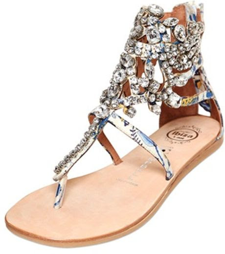Jeffrey Campbell Prizzy Canvas Jeweled Flats in Multicolor (BLUEWHITE ...