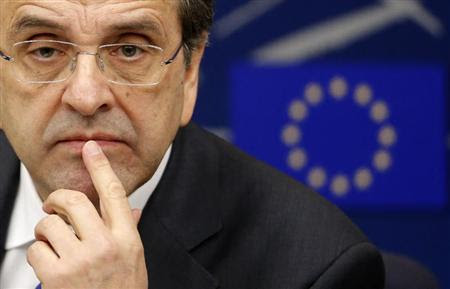 Greek Prime Minister Antonis Samaras attends a news conference after a debate on the program of Greece's presidency of the EU for the next six months at the European Parliament in Strasbourg, January 15, 2014. REUTERS/Christian Hartmann