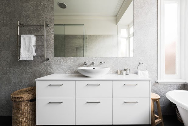 Standard Vanity Mirror Height : Contemporary Condo - Contemporary - Bathroom - other metro ... - I kind of built myself into a corner on this one.