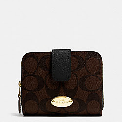 MEDIUM SIGNATURE ZIP AROUND WALLET - COACH f52675 - LIGHT GOLD/BROWN/BLACK