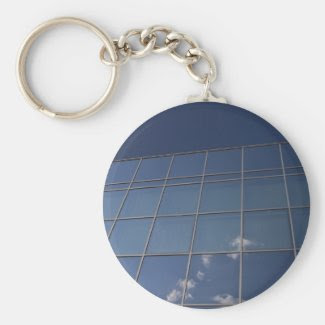 glass facade - corporate building basic round button keychain