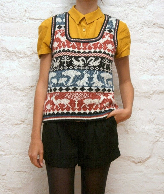 Vintage 80's deer, rabbit, bird sweater for women