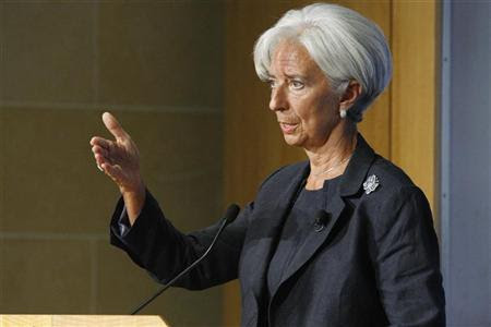 International Monetary Fund Managing Director Christine Lagarde gestures during her remarks on the state of the world economy at the Peterson Institute for International Economics in Washington, September 24, 2012. REUTERS/Jonathan Ernst