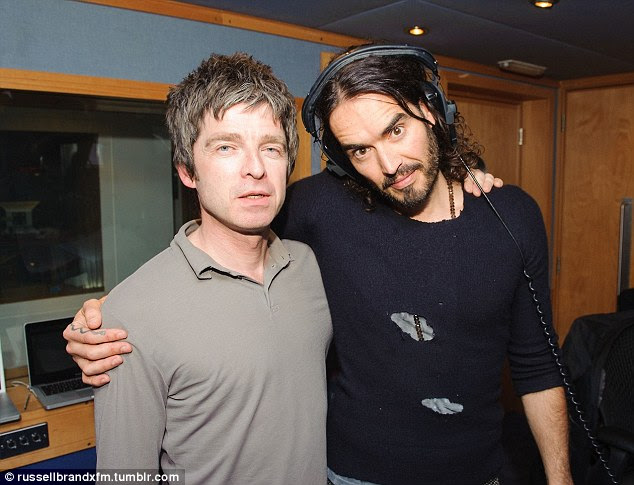 Rock and roll: Noel Gallagher made lots of jokes about the shortness of Russell Brand's marriage to Katy Perry on their radio show on Monday night