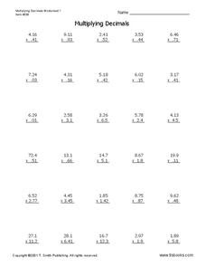multiply decimals worksheet for 5th 8th grade lesson planet