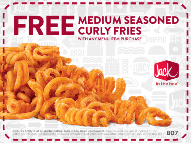 Jack in the Box Coupons - Curly fries free with any order at Jack in ...