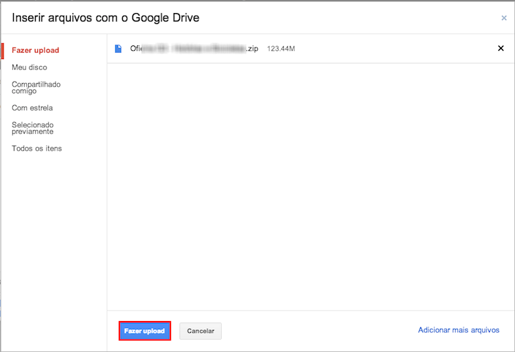 Faça o upload do arquivo desejado para o Google Drive (Foto: Reprodução/Thiago Bittencourt)