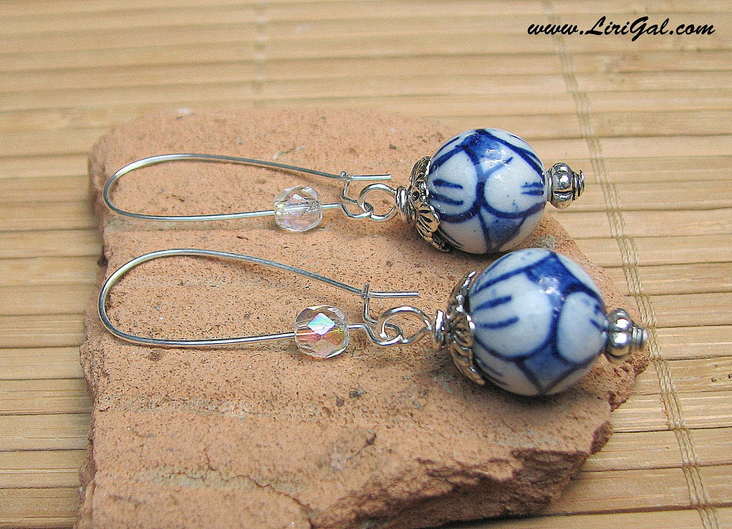 Chinese Porcelain Vintage Blue Long Earrings