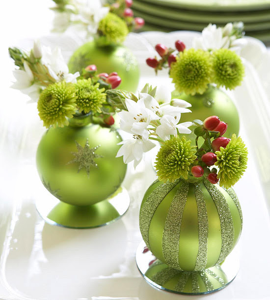 green ornament table arrangement
