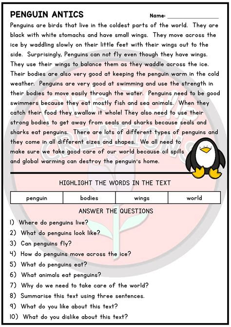  english comprehension worksheets