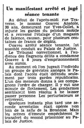 Noticia de la detención de Anatole Goavec aparecida en el periódico de Rennes "El Ouest-Éclair" del 7 de agosto de 1935