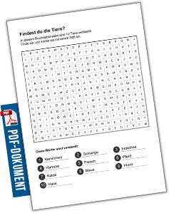 Suchsel Mittel : Buchstabengitter mit Tiere ...