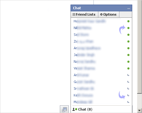 facebook icons for chat. Meaning of green dot & half moon icon in Chat box
