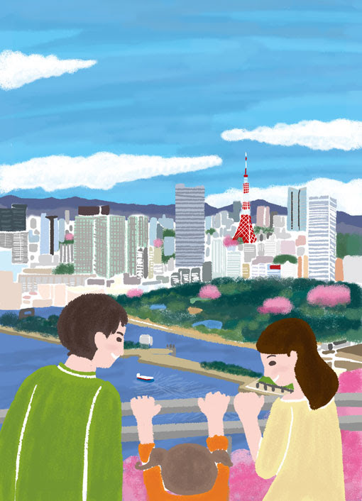 オリジナルイラスト バルコニーからの眺め 風景イラスト 景色イラスト ドラマのある風景 家族イラスト マンションからの眺め 本山浩子のイラスト ファイル News