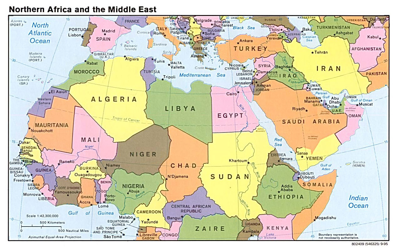 North Africa Political Map Detailed political map of North Africa and the Middle East with 