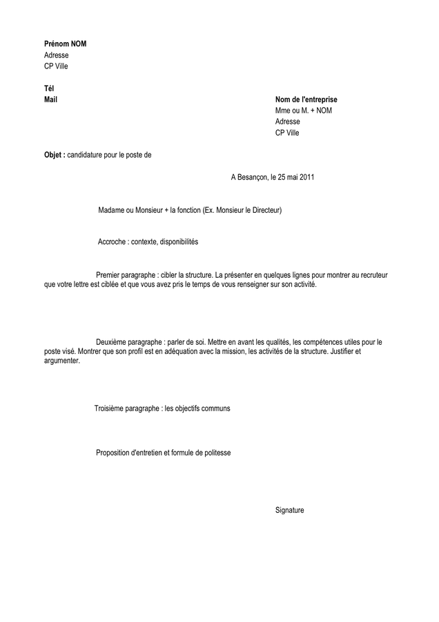 Modelé de lettre de motivation  DOC, PDF  page 1 sur 1