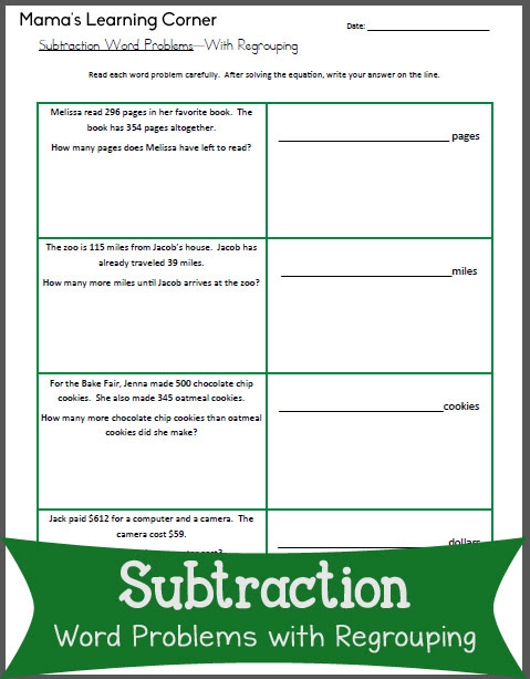 Subtraction Word Problems with Regrouping - Mamas Learning Corner