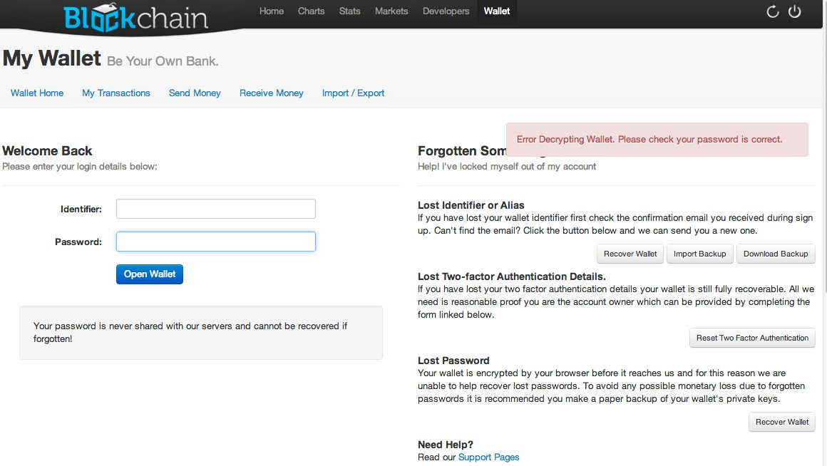 Blockchain Info Error Decrypting Wallet Bitcoin - 
