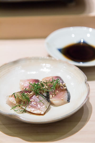 Singapore Best Omakase Sushi Shinji by Kanesaka Saba Sashimi with shiso leaf