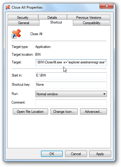 Close All Windows - Exclusion List