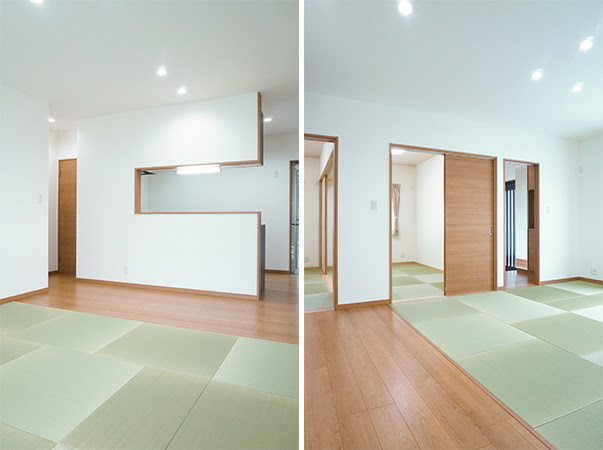 掘りごたつができる畳敷きのリビング 和室が広がる平屋 株式会社ミツル建築工房