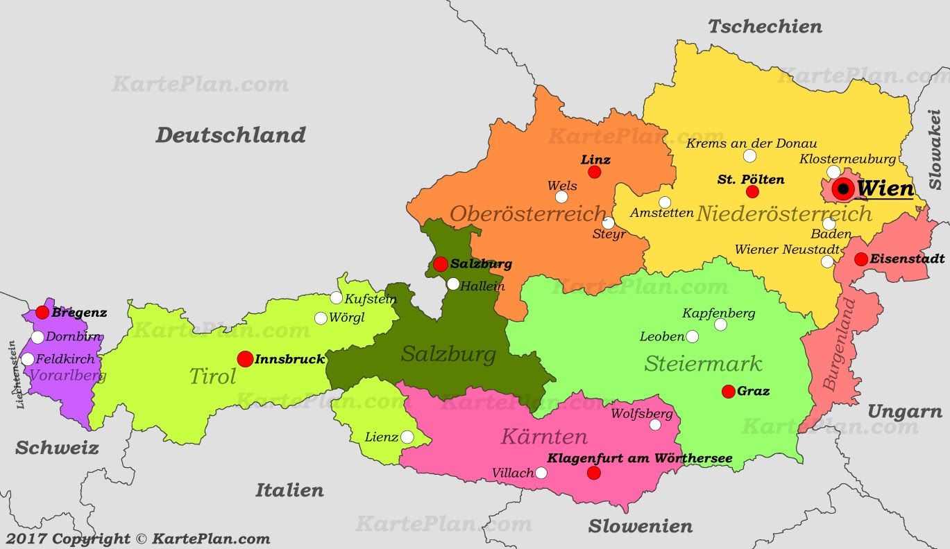 Map Of Austria Cities Political map of Austria with cities