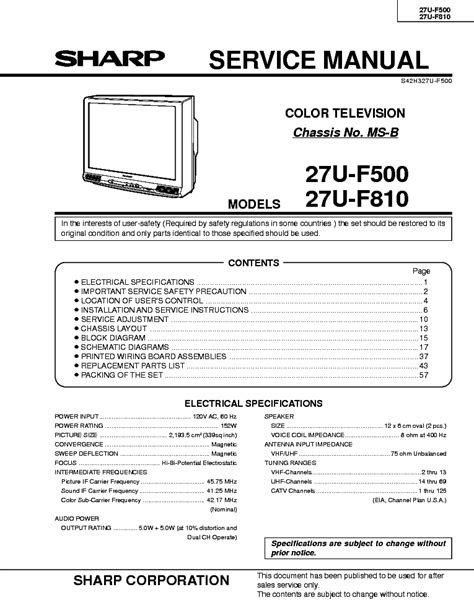 Free Sharp 27u F500 27u F810 Tv Service Manual (PDF / ePub)