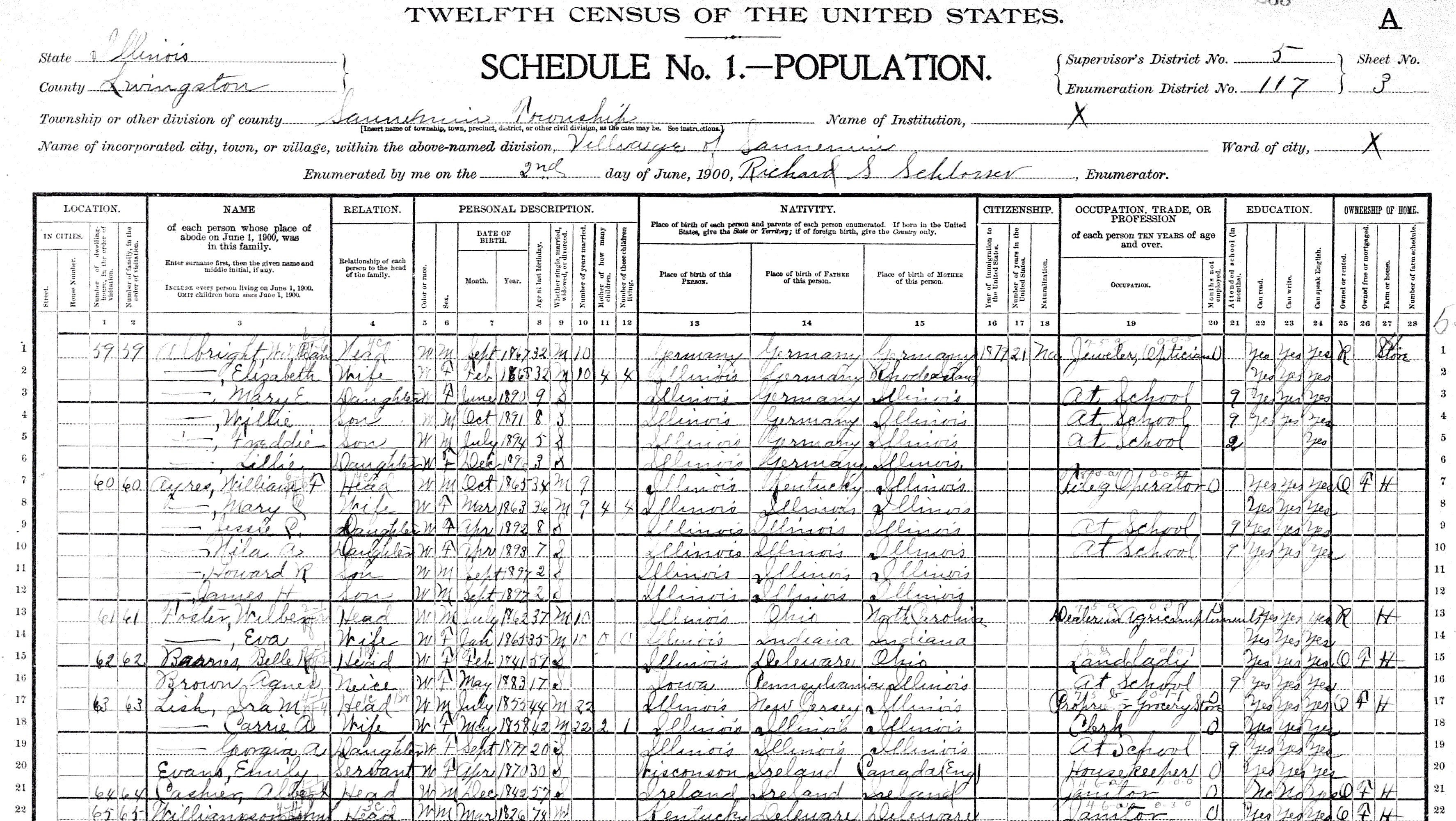 1900 Us Census Illinois Albert Cashier