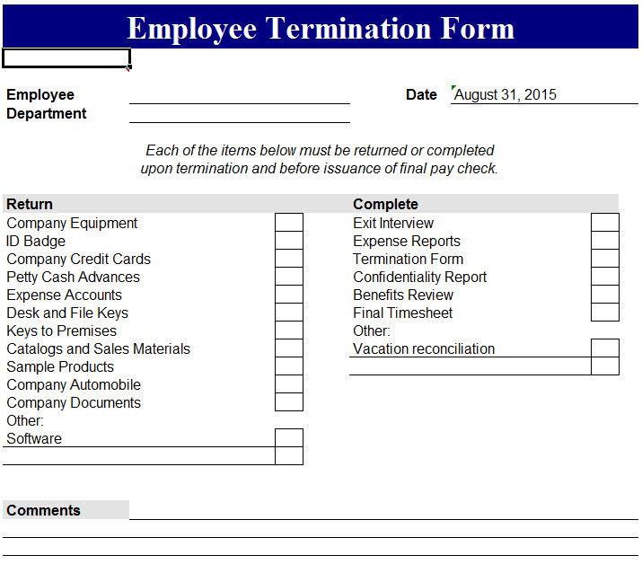 Employee Termination Form - My Excel Templates