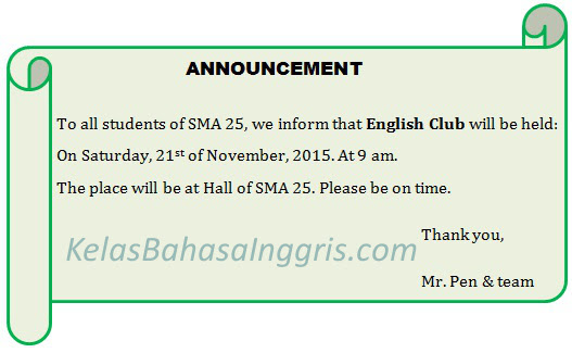 Contoh Lengkap Short Functional Text - KelasBahasaInggris.com